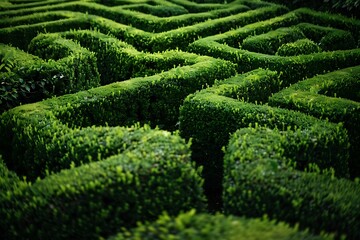 Maze made of green leaves with flowers