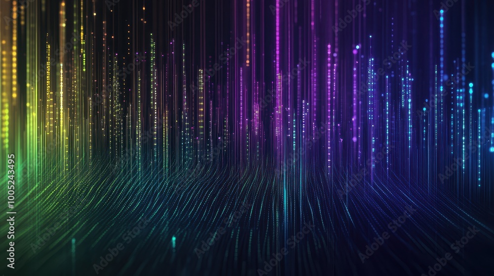 Poster abstract background with neon lights and colorful lines in a dark space.