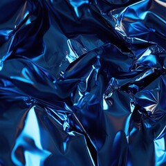 Abstract Blue Crumpled Foil Texture Background - Metallic, Shiny, Wrinkled, Reflective, Modern, Design, Pattern