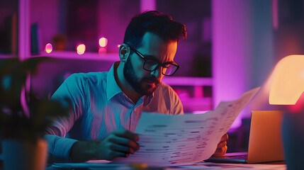Obraz premium Accountant carefully reviewing client's tax returns at office desk