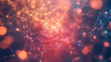 Abstract Red and Orange Network Background with Bokeh Lights - Digital Art, Technology, and Connection Concept.