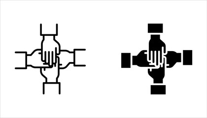 Set of teamwork icons. solidarity symbol, collaboration, unity hands. Partnership, business friendship on white background