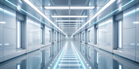 Fototapeta premium Abstract light corridor interior with futuristic architecture design, futuristic, abstract, light, corridor