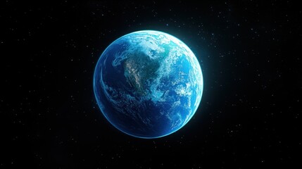 Obraz premium Earth from space, glowing with vibrant blue and green colors, its atmosphere faintly visible above the surface