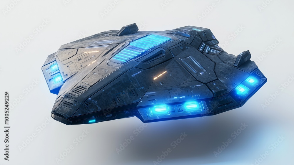 Poster futuristic 3d render of angular geometric ufo