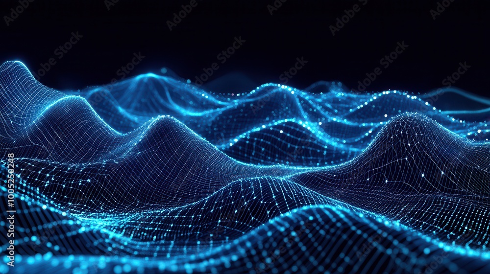 Poster abstract blue digital network background with glowing lines and points - futuristic technology conce
