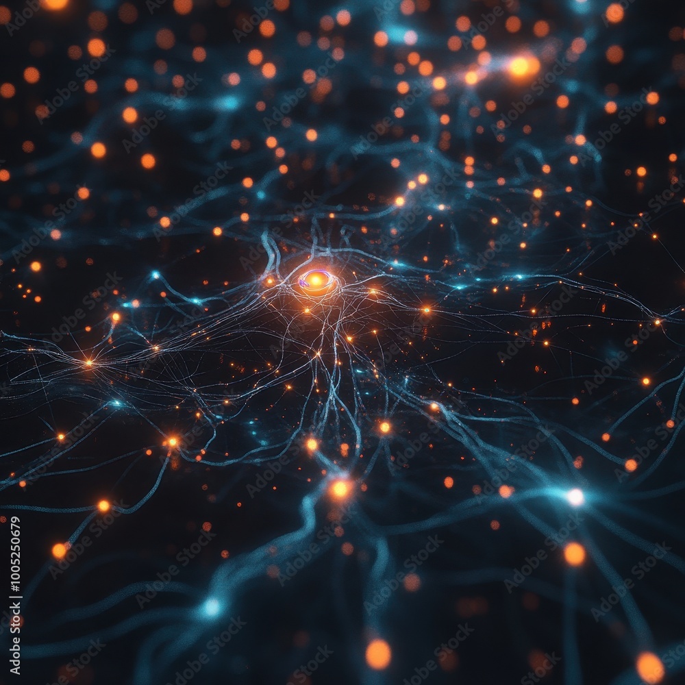 Poster abstract network of glowing lines and bokeh lights - futuristic technology background