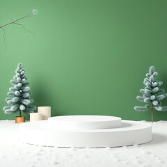 christmas festive concept minimal snow pedestal podium for product showcase presentation mock up