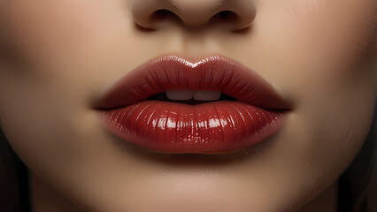 Obraz premium close-up image of a woman's lips, focusing on the soft texture, natural contours, and subtle shine