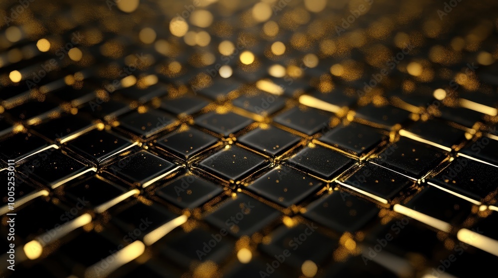 Aufkleber abstract black and gold geometric pattern with shiny bokeh lights - modern texture background