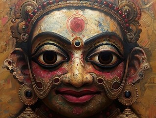 Intricate Portrait of a Hindu Goddess: A Glimpse into Indian Mythology
