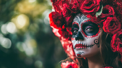 Celebrating Day of the Dead with face paint and floral headdresses this autumn