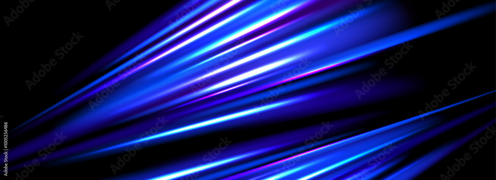 Aufkleber neon glowing dynamic stripe background. bright blue speed light effect. exposure trail flare line te