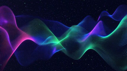 Obraz premium Abstract Wavy Neon Lights with Stars Background - Digital Art, Technology, and Futuristic Design.