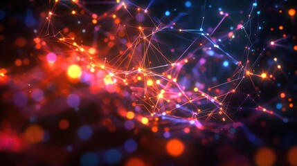Abstract Network Connection with Glowing Lights and Bokeh Effect - Futuristic Technology Background.