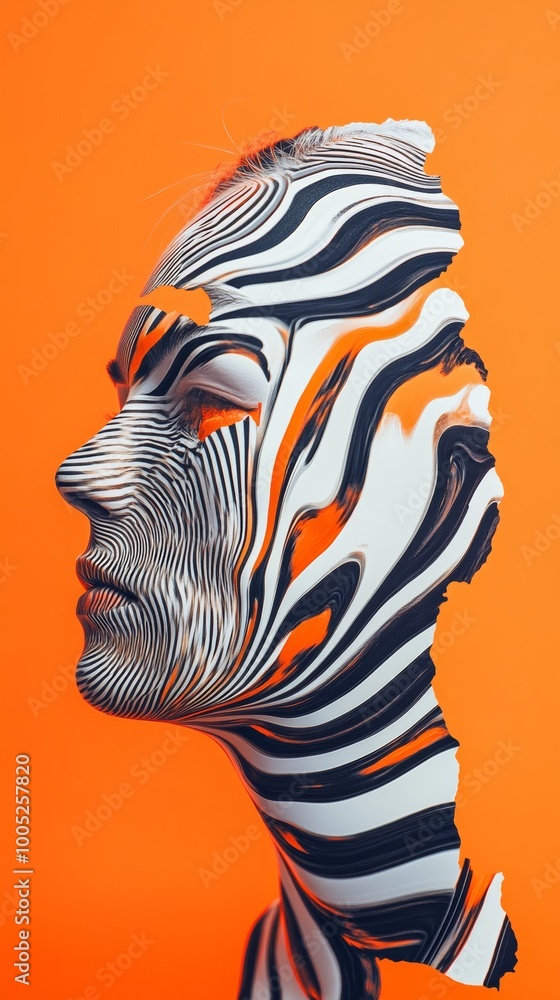 Poster abstract zebra pattern face on orange background