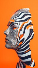 abstract zebra pattern face on orange background