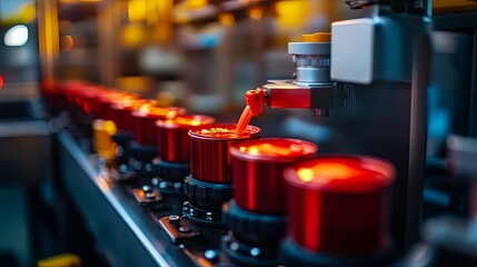Automated production line for red containers in a factory
