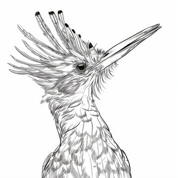 recommend clip art: Detailed Line Art of a Hoopoe Bird on White Background