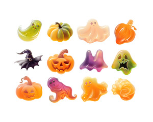 Set colorful Halloween candy and gummy sweets over a white background