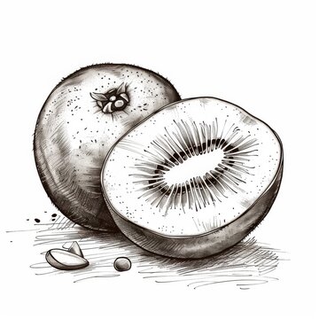 kiwi fruit sketch, whole and sliced clip art preview