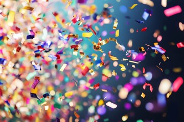 Vibrant confetti cannon explosion creates a joyful atmosphere for festive celebrations
