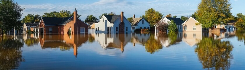 Obraz premium A peaceful suburban neighborhood completely submerged