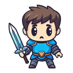 Dive into a cute cartoon world with a brave hero warrior, ready for exciting adventures on a bright white backdrop.