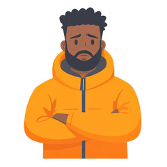 Obraz premium A cartoon representation of a sad African American man in winter attire, capturing the essence of a vacation gone wrong.