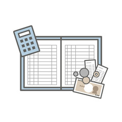 電卓と家計簿とお金のイラスト