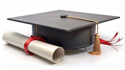 rendering of a graduation cap with diploma, graduation, cap, diploma, achievement, success, education