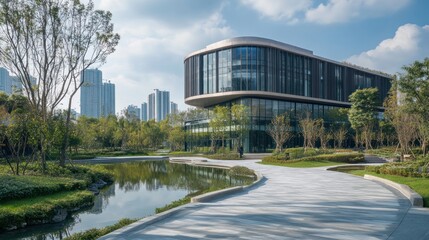 Obraz premium modern building and beautiful park