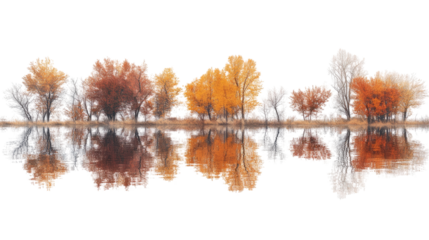 autumn forest with a lake on a transparent background