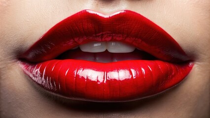 Obraz premium Close up of vibrant red lips with glossy finish, red, lips, mouth, beauty, cosmetics, close-up, makeup, female, sensual