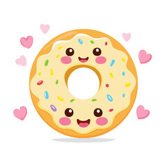 Fototapeta premium Doughnut Food Eat Meal Snack Cuisine Animation Kawaii Character 