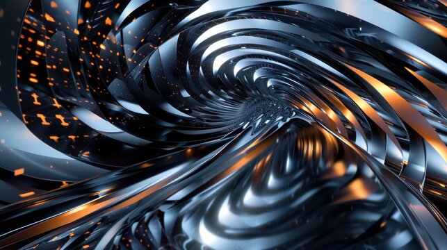 Abstract Metallic Swirls with Orange Glows