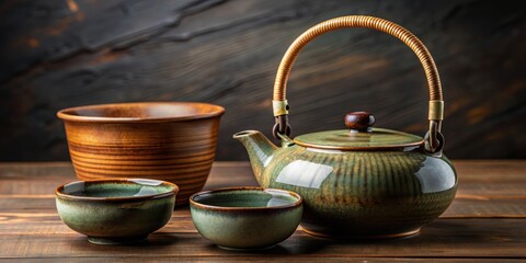 Japanese Hagi ware tea utensils (kyusu teapot and chawan teacup), Japanese, Hagi ware, tea utensils, kyusu, teapot