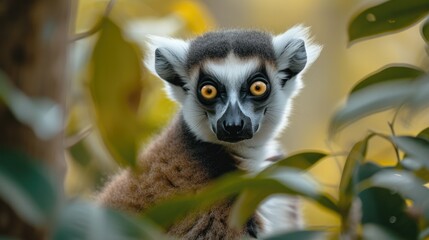 Close-up of a Lemur in a tree. backgrounds of amazing animals in their natural habitat