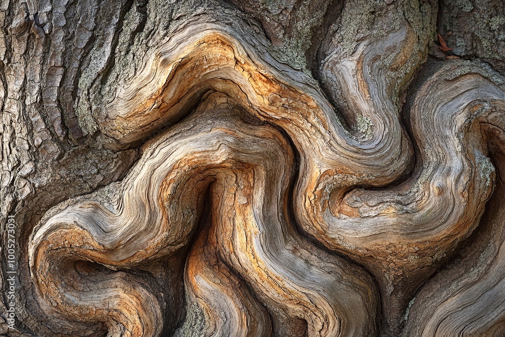 Aufkleber unique natural patterns of gnarled tree bark showcasing intricate textures and warm tones in a fores