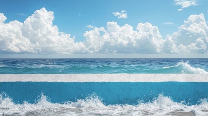Obraz premium ocean waves crashing against seawall under blue