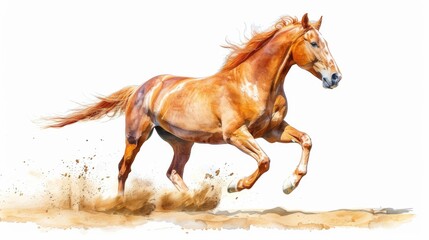 Obraz premium Galloping Horse on Shore with Chestnut Coat