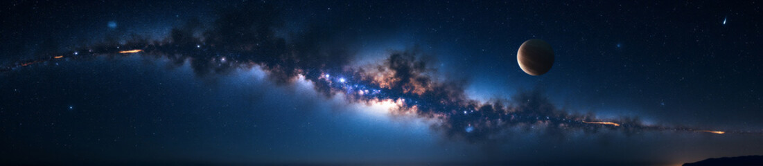 Obraz premium 360 degree, stunning meteor shower in deep space. HDRI spherical panorama.
