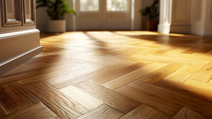 Obraz premium Elegant Oak Herringbone Parquet Flooring in Soft Light