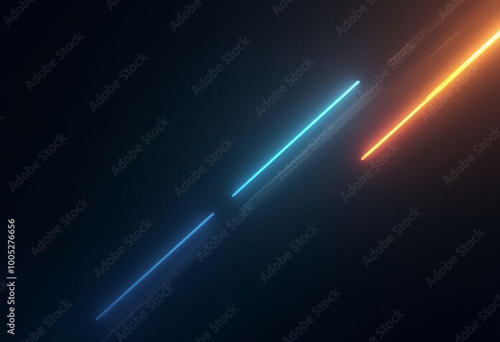 Poster digital art: abstract neon diagonal lines with soft golden and blue gradient