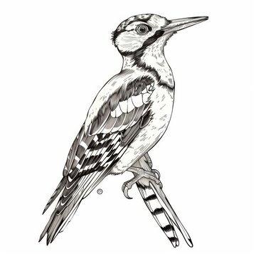 black and white woodpecker perched clip art preview