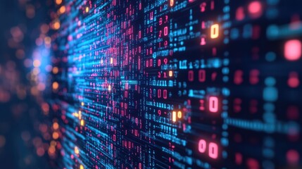 Digital code data, circuit board and cybersecurity. Ai cyberspace, programming and information technology of the future