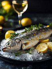 Luxurious Platter of Fresh European Seabass with Lemons and Herbs
