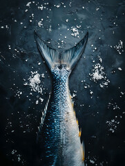 Minimalist Close-Up of a Mackerel Tail with Sea Salt