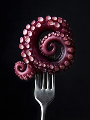 Curled Octopus Tentacle on a Fork