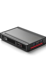 Fototapeta premium A compact external storage device with various ports for connectivity.
